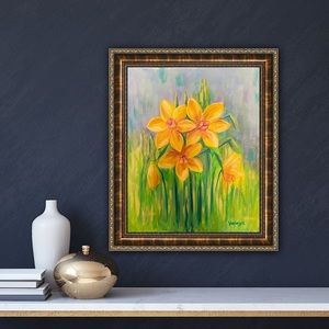 Original mixed media daffodils contemporary art floral painting Impressionism